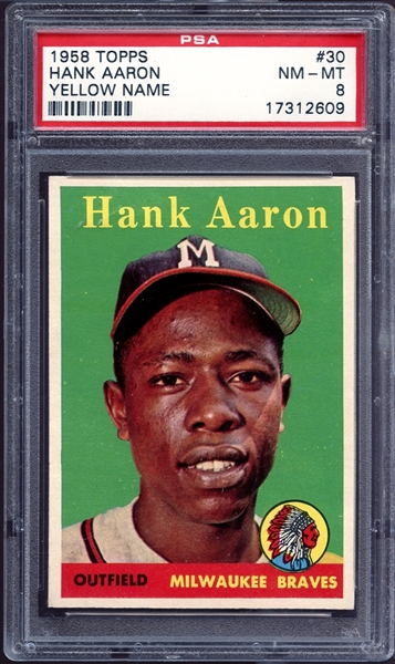 1958 Topps #30 Hank Aaron Yellow Name PSA 8 NM/MT