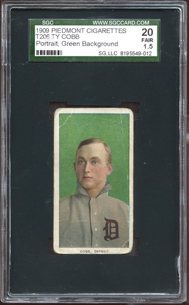 1909-11 T206 Ty Cobb Portrait Green Background SGC 1.5 FAIR