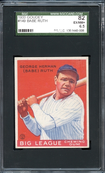 1933 Goudey #149 Babe Ruth SGC 6.5 EX-NM+