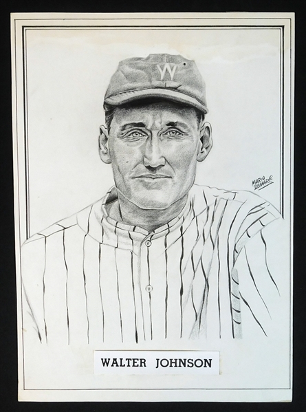 Walter Johnson Original Artwork Used for Callahan Hall of Fame Set by Mario DeMarco
