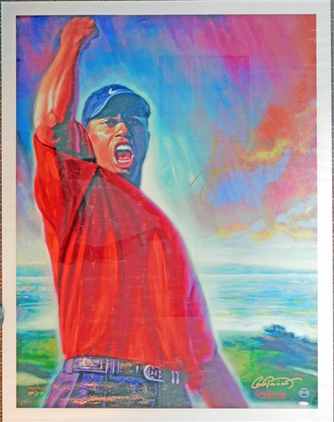 Tiger Woods Signed Limited Edition "Tiger Roars" Lithograph UDA 