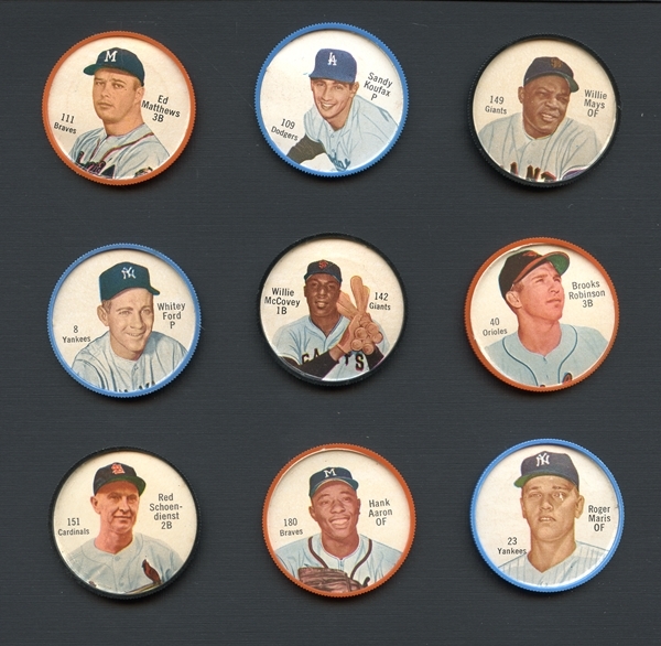 1962 Salada Baseball Coins Lot of 54 With Mays, Aaron, Koufax, Plus 11 Shirriff Coins 