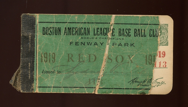 1919 Boston Red Sox Season Ticket Booklet with (3) Tickets Inside-Babe Ruths Final Season in Boston