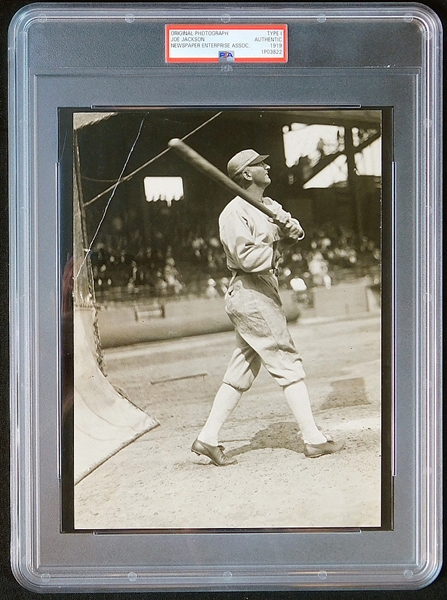 Exceptional 1919 Joe Jackson Type I Original Photograph With Fabulous Image Of Jackson Batting PSA/DNA