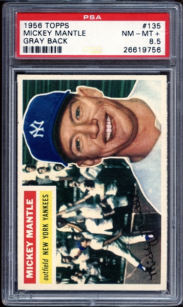 1956 Topps #135 Mickey Mantle Gray Back PSA 8.5 NM/MT+