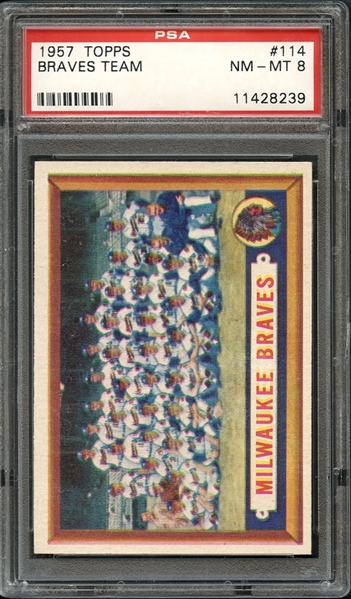 1957 Topps #114 Braves Team PSA 8 NM-MT