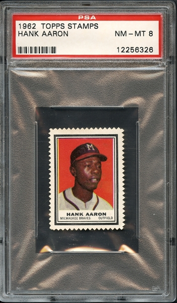 1962 Topps Stamps Hank Aaron PSA 8 NM-MT
