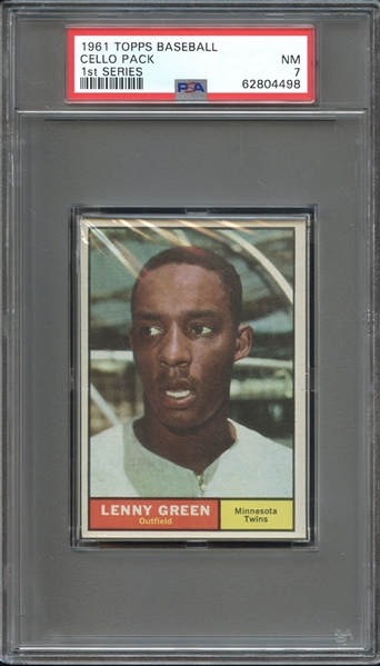 1961 Topps Baseball Cello Pack 1st Series Lenny Green Top PSA 7 NM