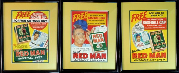 1952 Red Man Tobacco Advertising Display Group of (3) with Kiner, Mize and Slaughter