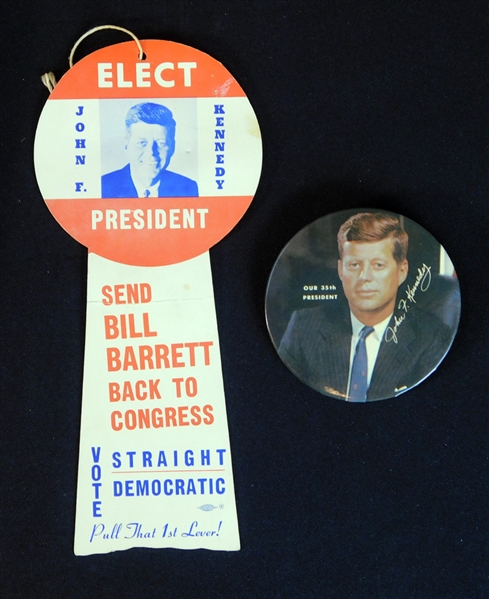 1960 John F. Kennedy Presidential Campaign Paper Ribbon and Pinback Button