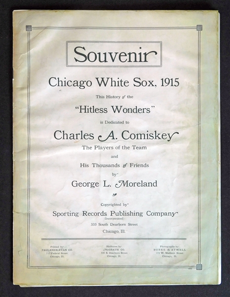 Exceedingly Rare 1915 Chicago White Sox Souvenir Booklet Featuring Shoeless Joe Jackson