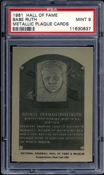 1981 Hall of Fame Metallic Plaque Cards Babe Ruth PSA 9 MINT