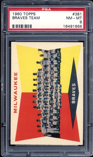 1960 Topps #381 Braves Team PSA 8 NM/MT