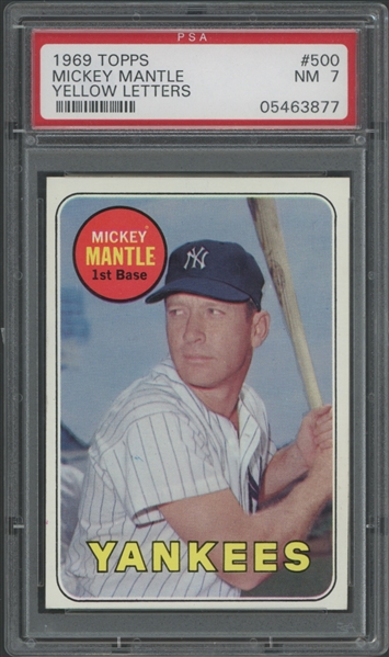 1969 Topps #500 Mickey Mantle Yellow Letters PSA 7 NM