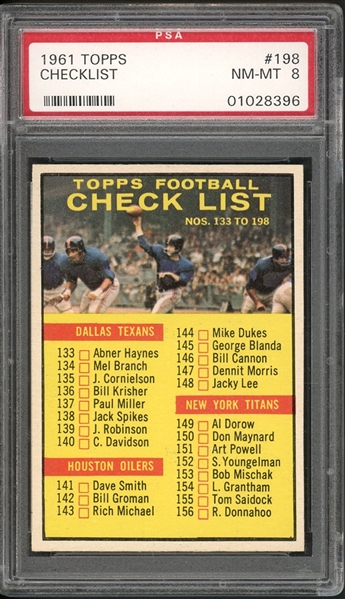 1961 Topps #198 Checklist PSA 8 NM-MT