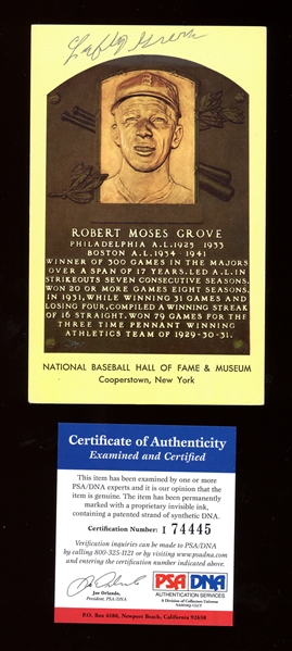 1964-Date Yellow Hall of Fame Plaque Lefty Grove Autographed PSA/DNA