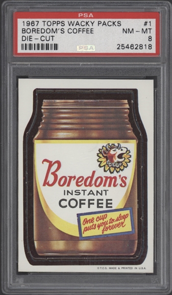 1967 Topps Wacky Packs #1 Boredoms Coffee Die Cut PSA 8 NM-MT