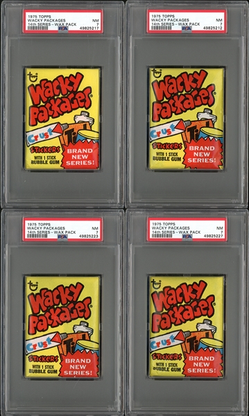 1975 Topps Wacky Packages 14th Series Unopened Wax Pack Group Of Four (4) PSA