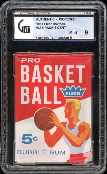 1961 Fleer Basketball 5 Cent Wax Pack Larusso In Action Front/Jordan Back GAI 9 MINT