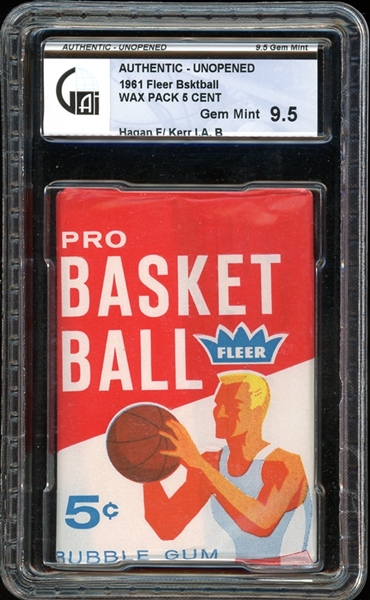 1961 Fleer Basketball 5 Cent Wax Pack Hagan Front/Kerr In Action Back GAI 9.5 GEM MINT