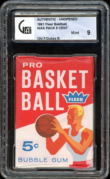 1961 Fleer Basketball 5 Cent Wax Pack Ohl Front/Dukes Back GAI 9 MINT