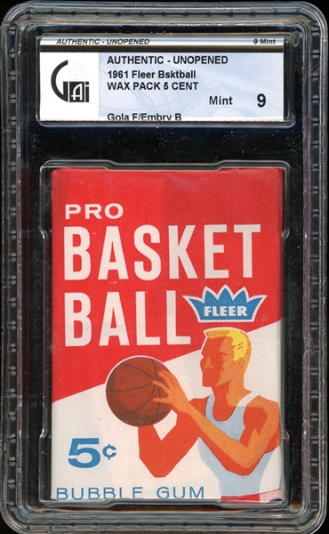 1961 Fleer Basketball 5 Cent Wax Pack Gola Front/Embry Back GAI 9 MINT