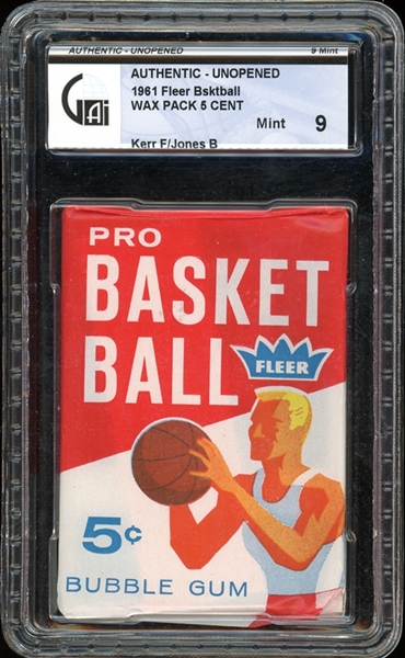 1961 Fleer Basketball 5 Cent Wax Pack Kerr Front/Jones Back GAI 9 MINT