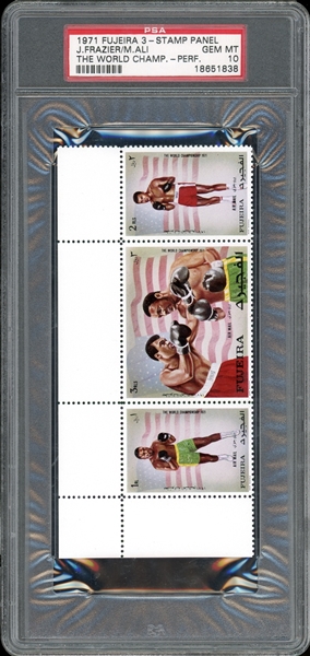 1971 Fujeira 3 Stamp Panel The World Championships Perforated PSA 10 GEM MINT