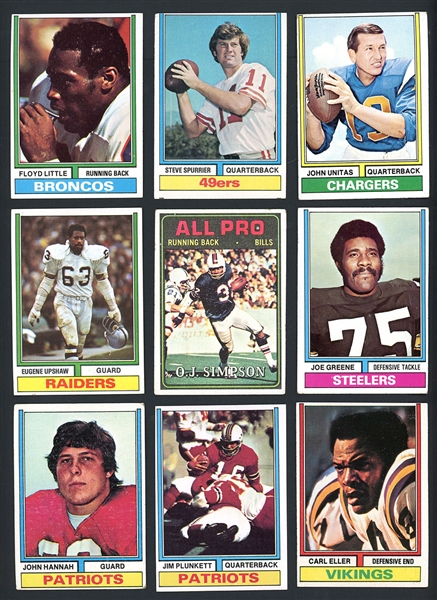 1974 Topps Football Shoebox Collection Of Over 1200 Cards With Stars And HOFers