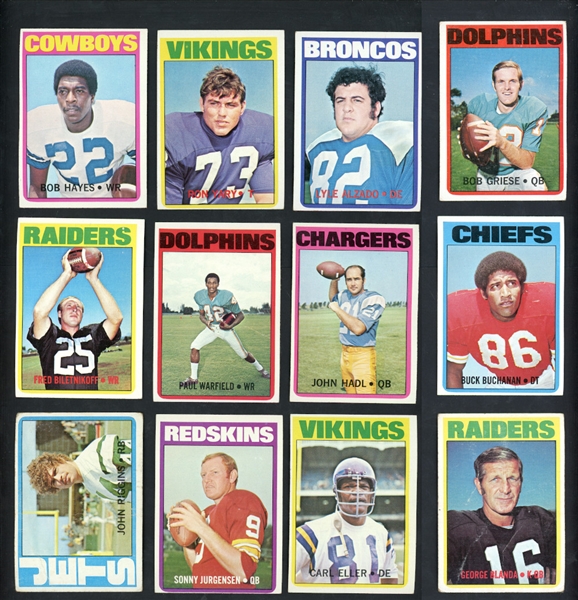 1972 Topps Football Group Of 168/351 With 335 Total Cards Including Stars & HOFers