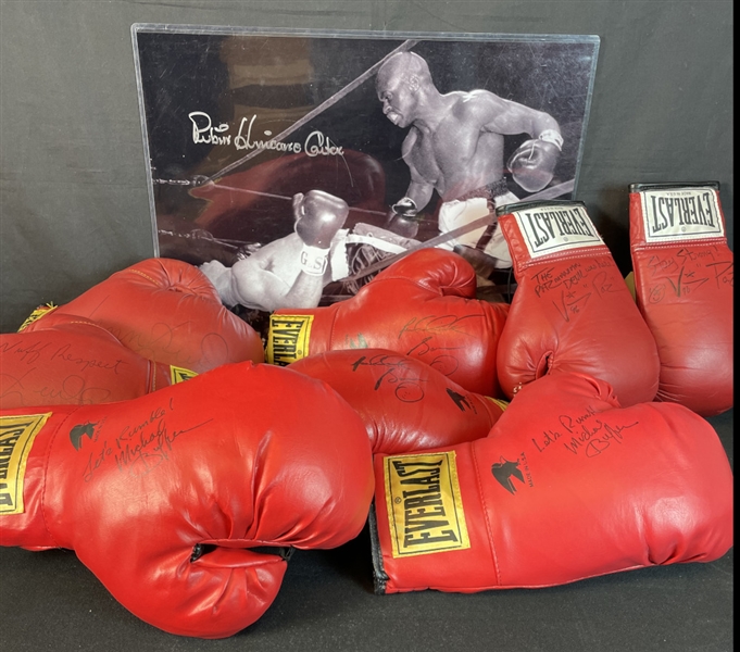 Boxing Group of (9) Signed Items With Riddick Bowe, Lennox Lewis 