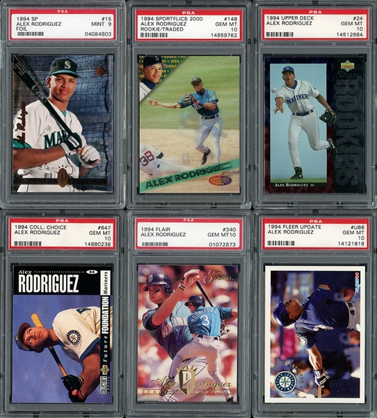 1994 Alex Rodriguez Rookie Card Group Of (6) PSA Graded Cards