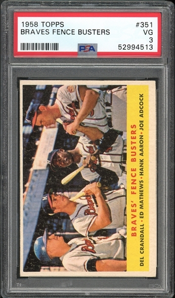 1958 Topps #351 Braves Fence Busters PSA 3 VG