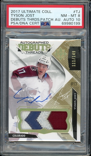 2017 Ultimate Collection Debuts Threads Patch Auto (111/149) #TJ Tyson Jost PSA/DNA Certified 8 NM-MT Auto 10