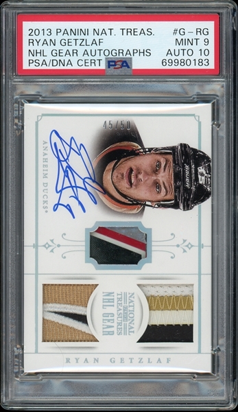 2013 Panini National Treasures NHL Gear Autographs (45/50) #G-RG Ryan Getzlaf PSA/DNA Certified 9 MINT Auto 10