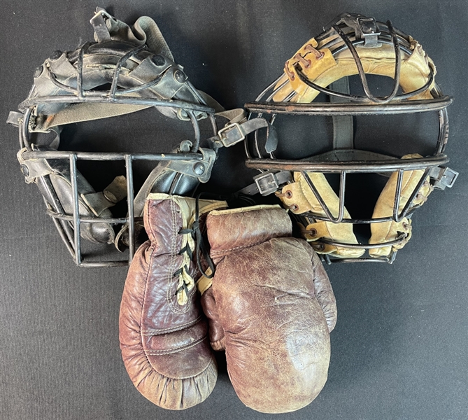 Pair of Vintage Catchers Masks With Boxing Gloves