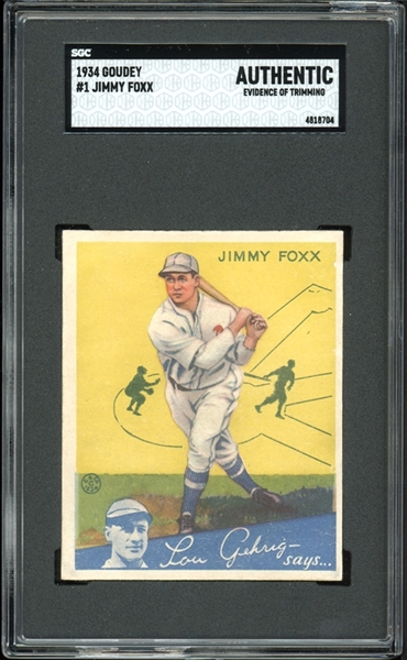1934 Goudey #1 Jimmy Foxx SGC