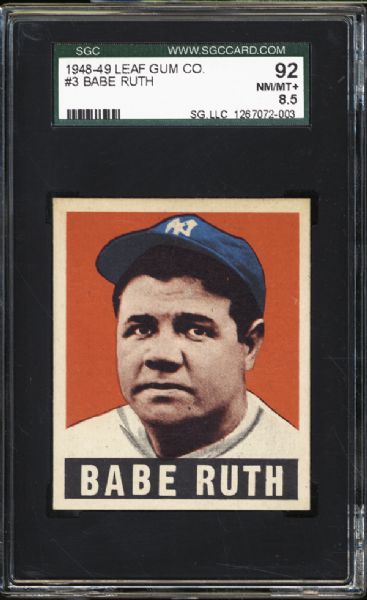 1948 Leaf #3 Babe Ruth SGC 92 NM/MT+ 8.5