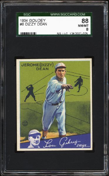 1934 Goudey #6 Dizzy Dean SGC 88 NM/MT 8