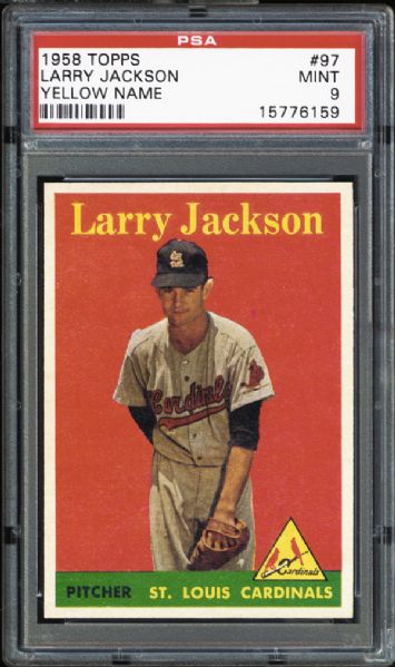 1958 Topps #97 Larry Jackson "Yellow Name" PSA 9 MINT