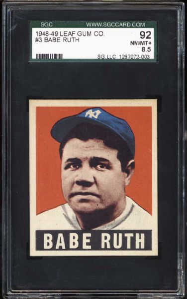 1948 Leaf #3 Babe Ruth SGC 92 NM/MT+ 8.5
