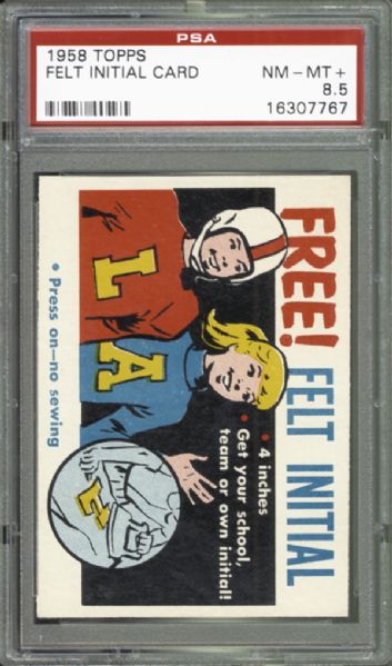 1958 Topps Felt Initial Card PSA 8.5 NM/MT+