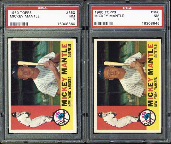1960 Topps #350 Mickey Mantle Group of 2 Both PSA 7 NM 
