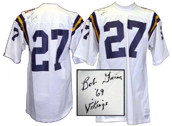1969 Bob Grim Minnesota Vikings Game-Used Twice-Signed Road Jersey
