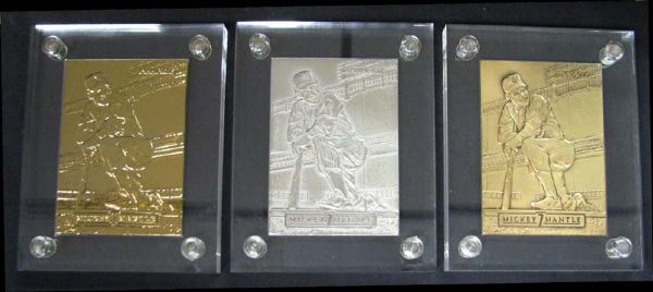 1994-95 Pinnacle Mickey Mantle Bronze, Silver & Gold LE Cards by Highland Mint