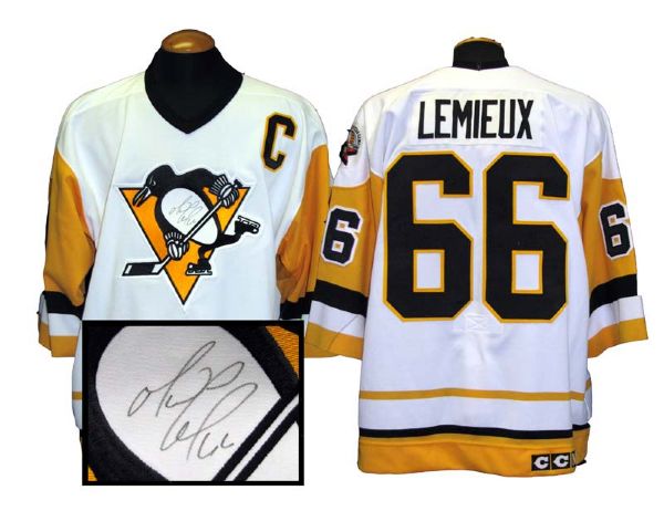 1989-90 Mario Lemieux Pittsburgh Penguins Game-Issued Autographed Home Jersey