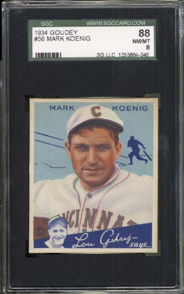 1934 Goudey #56 Mark Koenig SGC 88 NM/MT 8