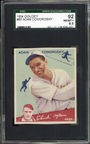 1934 Goudey #85 Adam Comorosky SGC 92 NM/MT+ 8.5