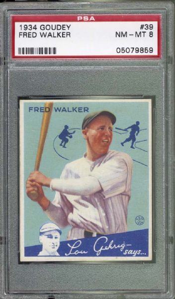 1934 Goudey #39 Fred Walker PSA 8 NM/MT