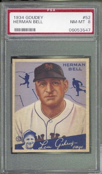 1934 Goudey #52 Herman Bell PSA 8 NM/MT